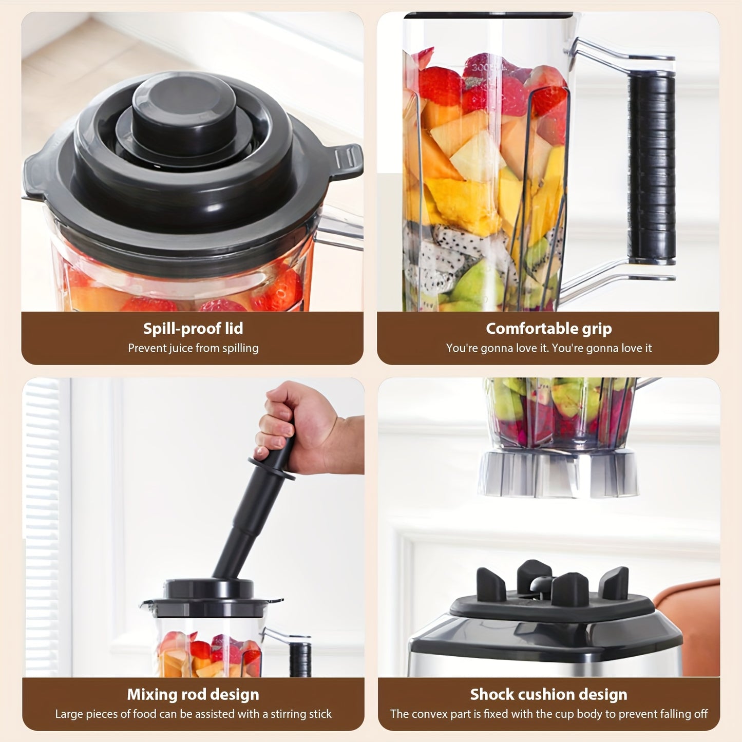 3-in-1 Elektrische Blender – Multifunctionele Mixer – Sapcentrifuge – Smoothiemaker – Keukenmachine – 9500W Krachtige Motor – 3L, 1,5L en 0,5L Containers