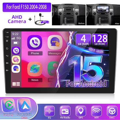 [4+128G] Car Radio for Ford F150 2004-2008 with Wireless Carplay/ Android Car, Motorsi 25.4 cm Incell Android Touchscreen Navi/ WiFi/ FM/ RDS/ SWC/ EQ + Back Camera, Incar Connectivity, Vehicle Multimedia System, Sleek Dashbo