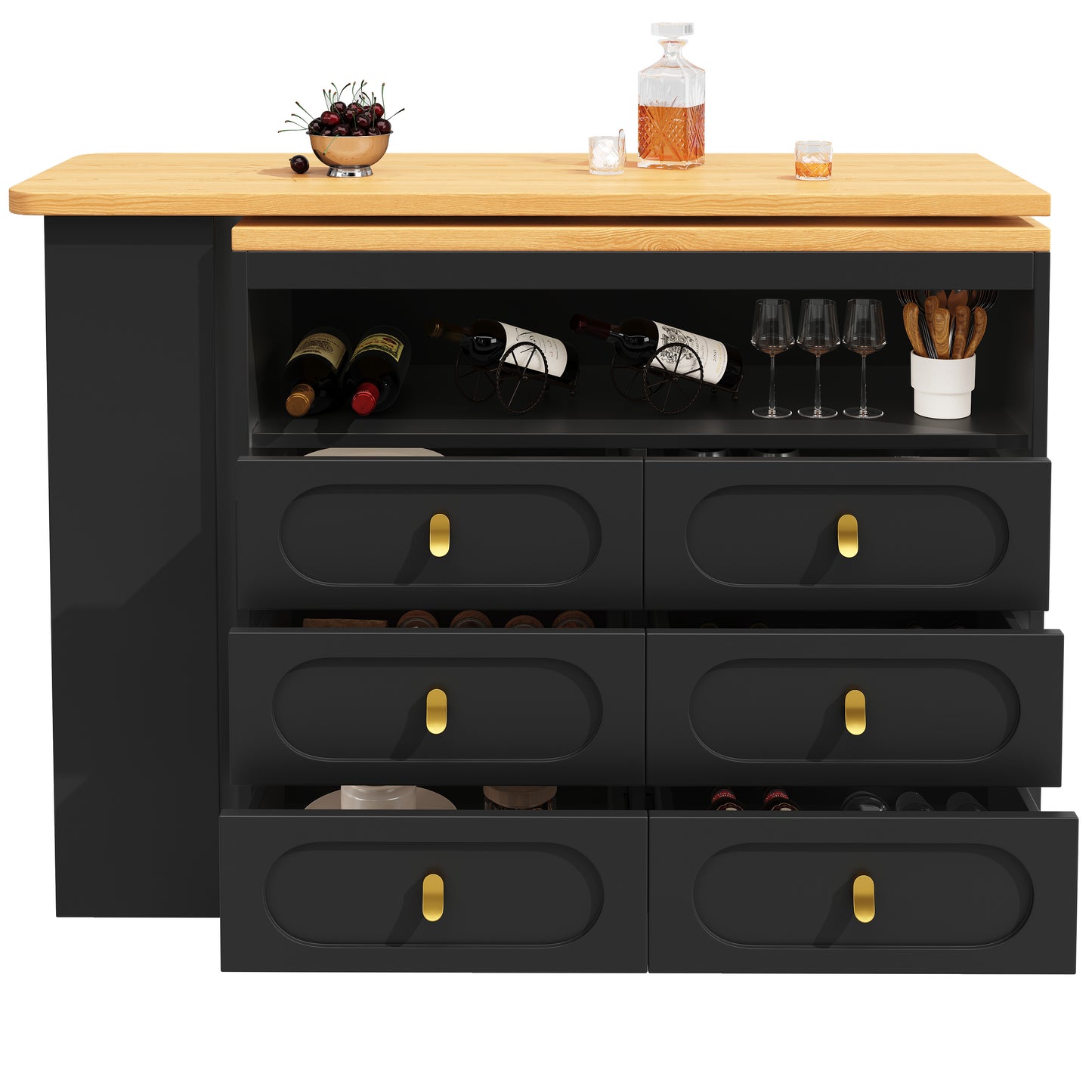 Barmeubel – Bartafel – Barkast – Keukentafel – Bistrotafel – Uitschuifbaar 138-203 cm – 360° Draaibaar Met Opbergruimte