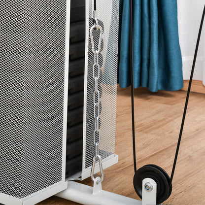 Home Gym Trainingsstation – Fitness Station – Krachttraining Machine – Multi Gym – Exercisestation – 45 kg Weerstandsgewicht – Stalen Veiligheidsnet – Wit en Bruin