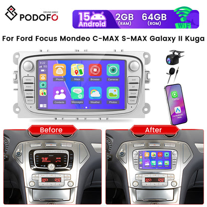 Android 15 Autoradio – Multimedia Systeem – Navigatie – Bluetooth Radio – Touchscreen Radio – 7 Inch HD Scherm – Draadloze CarPlay & Android Auto – Inclusief AHD Achteruitrijcamera & Microfoon
