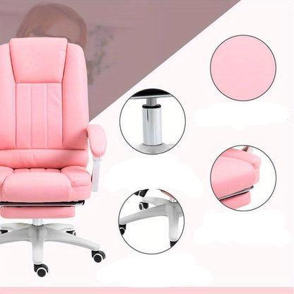 Bureaustoel – Werkstoel – Bureaustoel Ergonomisch – Bureaustoel Verstelbaar – Bureaustoel Met Wieltjes – Pink – Traagschuim Zitkussen – Lendensteun Metalen Frame