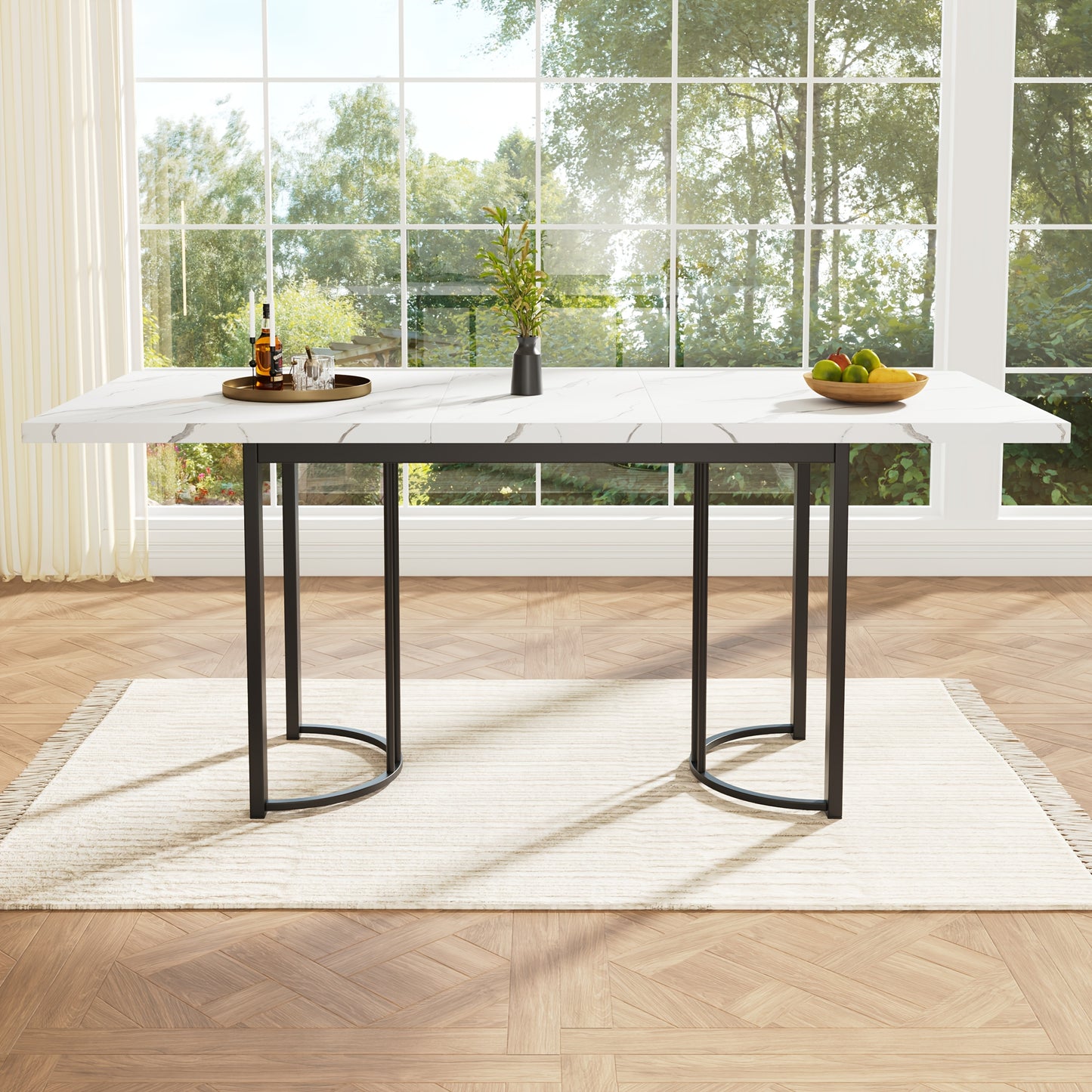 Uitklapbare Eettafel – Uitschuifbare Tafel – Klaptafel – Keukentafel – Dinning Table – 140-179,5x80 cm – Metalen Frame – Wit/Zwart – Ruimtebesparend – Rechthoekig