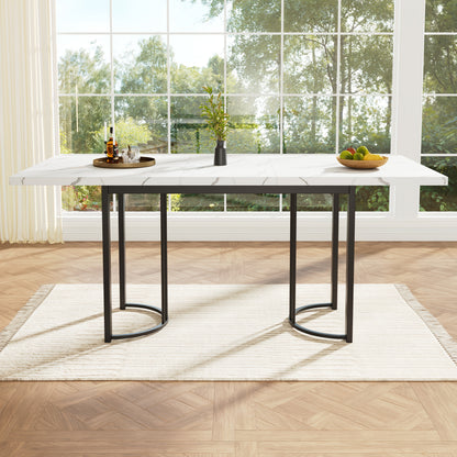 Uitklapbare Eettafel – Uitschuifbare Tafel – Klaptafel – Keukentafel – Dinning Table – 140-179,5x80 cm – Metalen Frame – Wit/Zwart – Ruimtebesparend – Rechthoekig