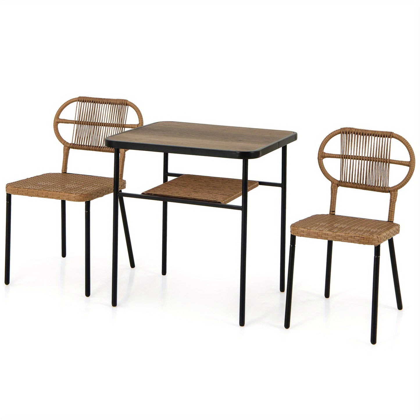 Tuinset – Bistroset – Diningset – Loungeset – Balkonset – 3-delig Met Opbergplank – Weerbestendig PE-rattan & Metalen Frame