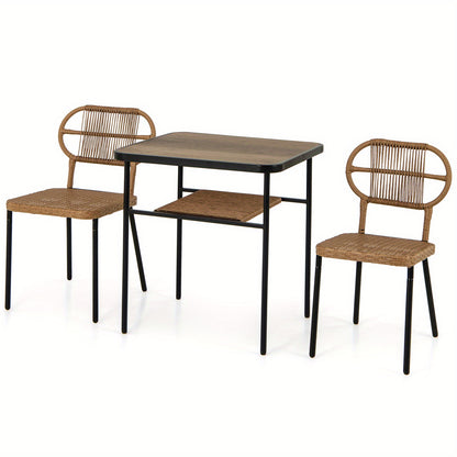 Tuinset – Bistroset – Diningset – Loungeset – Balkonset – 3-delig Met Opbergplank – Weerbestendig PE-rattan & Metalen Frame