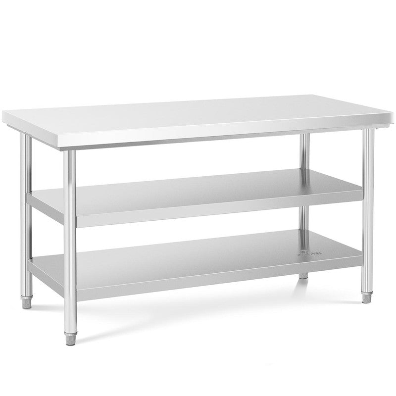 RVS Werktafel – Werkbank – Inpaktafel – Keukentafel – Werkblad – 150x70 cm – Roestvrij Staal – Verstelbare Poten – 3 Niveaus – 600 kg Draagvermogen