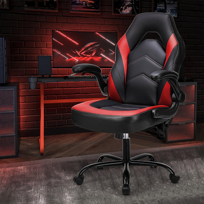 Gamingstoel – Game Chair – Bureaustoel – Racestoel – Werkstoel – Ergonomisch Design – In hoogte verstelbaar – 360° Draaibaar – Inklapbare Armleuningen – Memory Foam Zitting – Rood