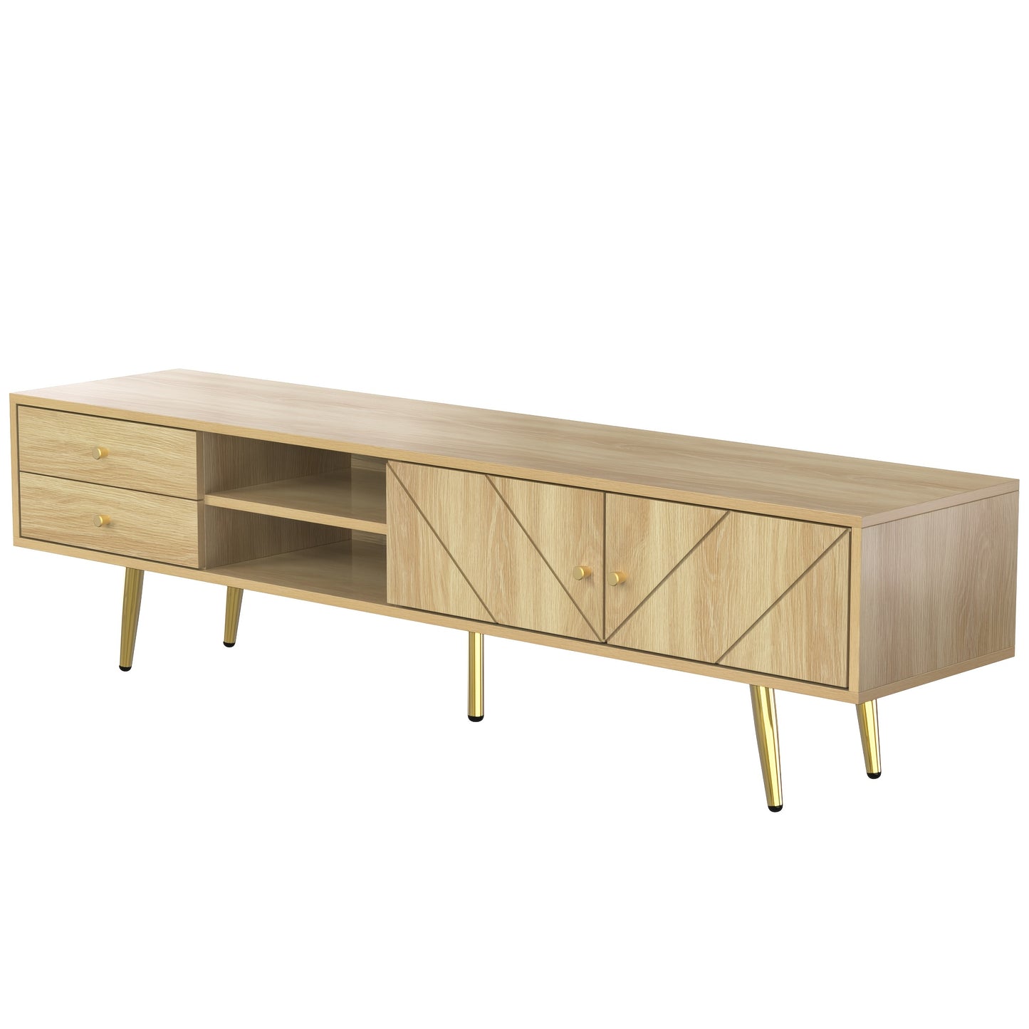160cm TV Stand with Golden-Tone Metal Legs, 2 Drawers & Unique Door Design - Modern Minimalist Entertainment Center for Living Room, Durable Metal Frame, No Power Needed, Easy Assembly, TV Stand for Living Room, Contemporary