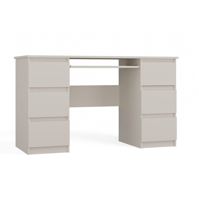 Bureau – Computertafel – Werkplek – Schrijftafel – Laptopbureau – 130x51x76 cm – 6 Lades Met Uittrekbaar Toetsenbordblad – Beige Kasjmier Spaanplaat