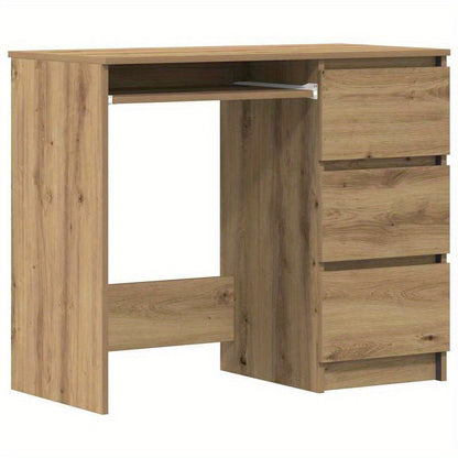 Modern Oak-Finish Composite Wood Desk - 90x45x76cm, Smooth & Moisture-Resistant, Anti-Warpage & Tear, Ideal for Home Office, Study, or Living Room, Stylish Minimalist Design with Storage Drawers, Desk Decor