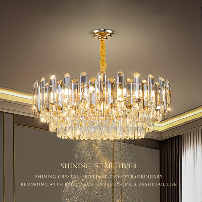 Kristallen Hanglamp – Kristallen Kroonluchter – Design Plafondlamp – Sfeerverlichting – Moderne LED Lamp – Verstelbare Ketting – Gouden Glasmateriaal