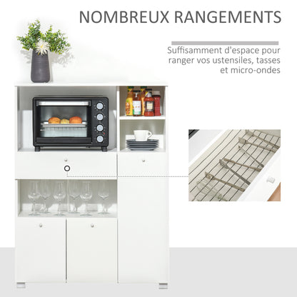 Microwavekast – Keukenkast – Opbergkast – Buffetkast – Keukenmeubel – 90x40x120 cm – Wit Hout met Schuiflade