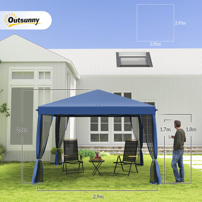 Tuinpaviljoen – Tuinkamer – Partytent – Overkapping – Tuinoverkapping – Pop-up Systeem – UV-Beschermd Polyester – 3x3 Meter – Inclusief Muskietennetten – Blauw