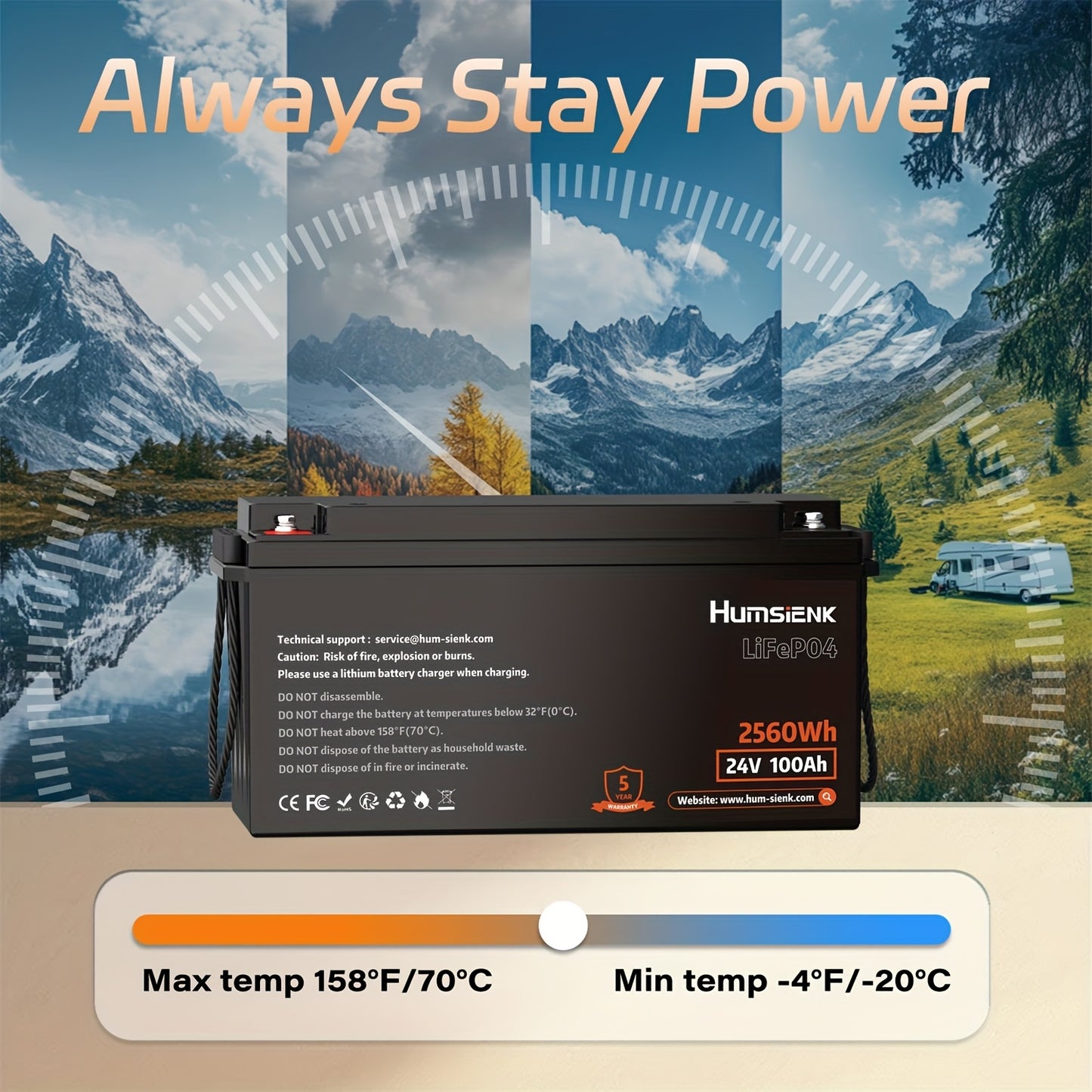 LiFePO4 Accu – Lithium Accu – Camper Accu – Boot Accu – Off-Grid Batterij – 24V 100Ah – 100A BMS Ingebouwd – 15.000+ Cycli Levensduur