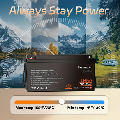 LiFePO4 Accu – Lithium Accu – Camper Accu – Boot Accu – Off-Grid Batterij – 24V 100Ah – 100A BMS Ingebouwd – 15.000+ Cycli Levensduur