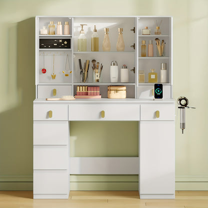 Make-up Tafel – Kaptafel – Schminktisch – Vanity – Make-uptafel – Grote Spiegel – Instelbare LED Verlichting – 8 Laden & Opbergruimte – Wit