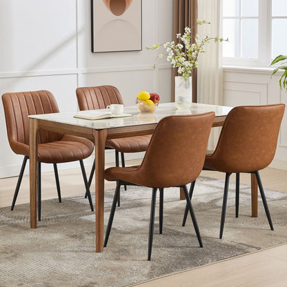 Eetkamerstoelen – Stoelen – Dining Chairs – Keukenstoelen – Café Stoelen – Set Van 2 – Gestoffeerde Zitting – Metalen Frame – Lineaire Rugleuning – Bruin – Makkelijk Schoon Te Maken