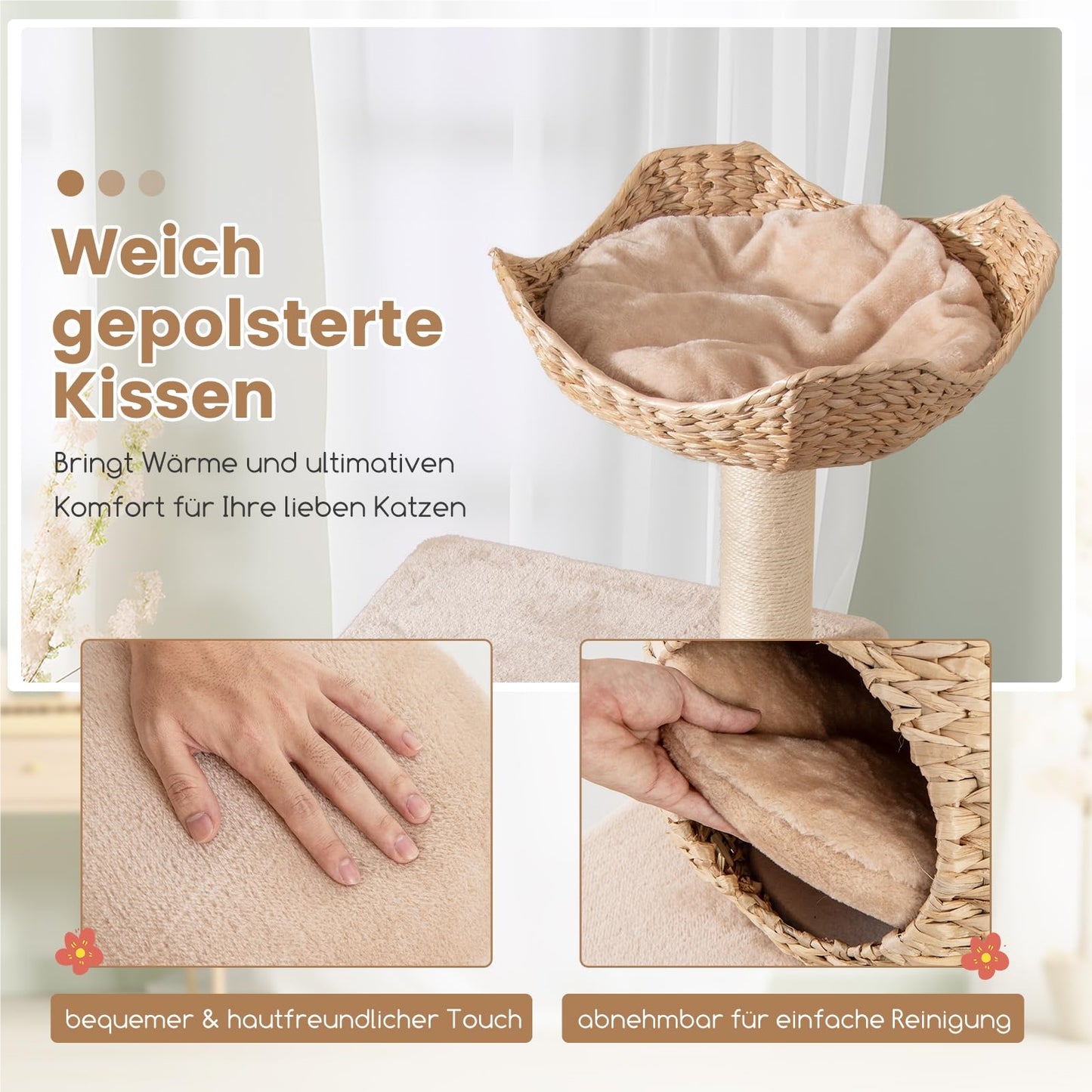 Krabpaal – Kattenkrabpaal – Kattenboom – Krabmeubel – Kattenhuis – 150 cm Hoog – Natuurlijk Riet en Sisal