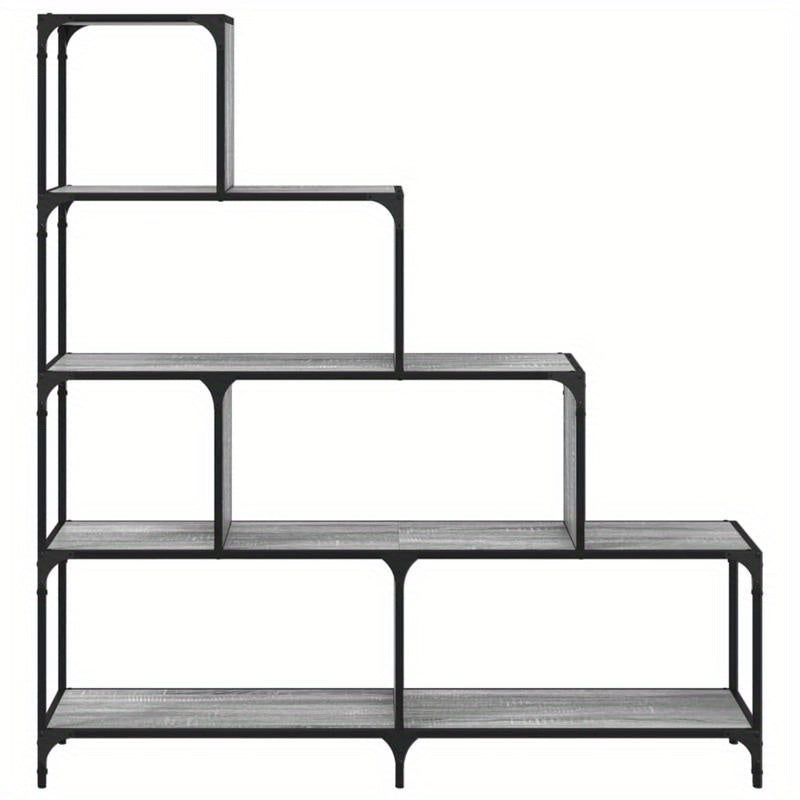 4-Tier Bookcase, 139x33.5x149cm, Treated Wood, Gray Sonoma, Vertical Shelves, Sturdy & Durable, Smooth Surface, Anti-Moisture, Anti-Warpage, Anti-Split, Perfect for Offices, Living Rooms, Bedrooms, Study Rooms, Standing Shelf