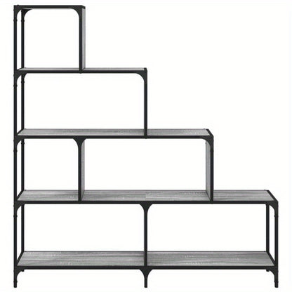 4-Tier Bookcase, 139x33.5x149cm, Treated Wood, Gray Sonoma, Vertical Shelves, Sturdy & Durable, Smooth Surface, Anti-Moisture, Anti-Warpage, Anti-Split, Perfect for Offices, Living Rooms, Bedrooms, Study Rooms, Standing Shelf