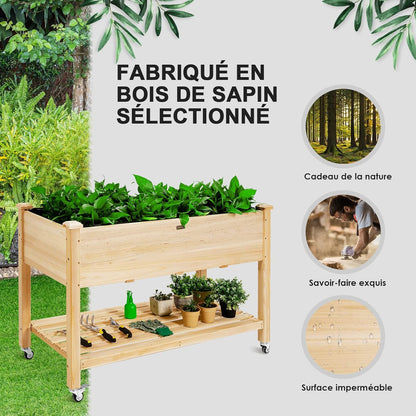 Verhoogd Plantenbed – Mobil Plantenvak – Houten Moestuinbak – Tuinbak Op Wieltjes – Balkonbak – Duurzaam Grenenhout – 120x59x84 cm – Verplaatsbaar Met Remmen