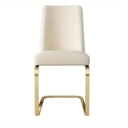 Eetkamerstoel – Stoel – Kuipstoel – Woonkamerstoel – Luxe Stoel – Set van 2 – Beige Velvet – Diamantpatroon Rugleuning – Gouden Metalen Poten