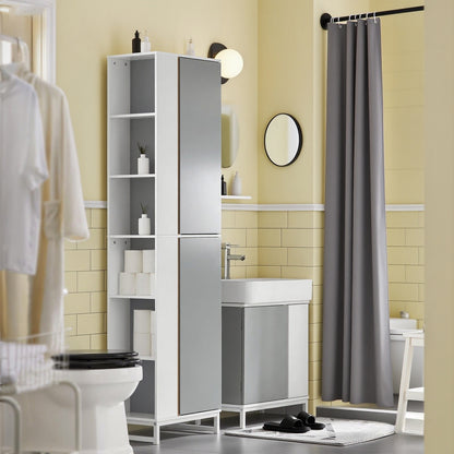 Hoge Kast Badkamer – Badkamerkast Opbergkast Kolomkast Smalle Kast – 50x30x181 Cm – Vochtbestendig MDF – Flexibele Deurmontage