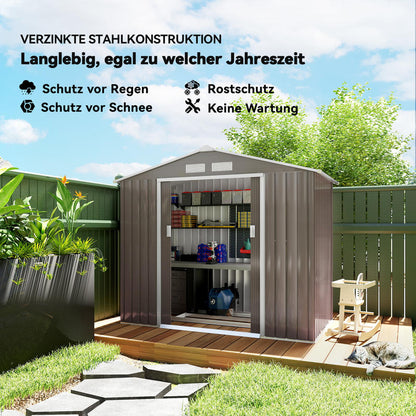 Large 2.13x1.30x1.85m Heavy-Duty Metal Tool Shed with Sliding Doors - Temporary Removable Panel Design, Alloy/Steel Frame & Galvanized Top, Spacious Outdoor Storage for Garden, Workshop, Construction Site - Easy Assembly, Dur
