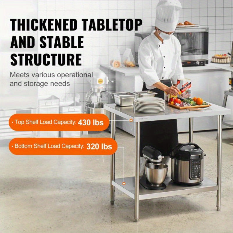 Werkbank – Werktafel – Keukentafel – Opbergsysteem – Werkplek – RVS Materiaal – 60,96x91,44 cm – Met Wielen – Duurzaam – Twee Niveaus