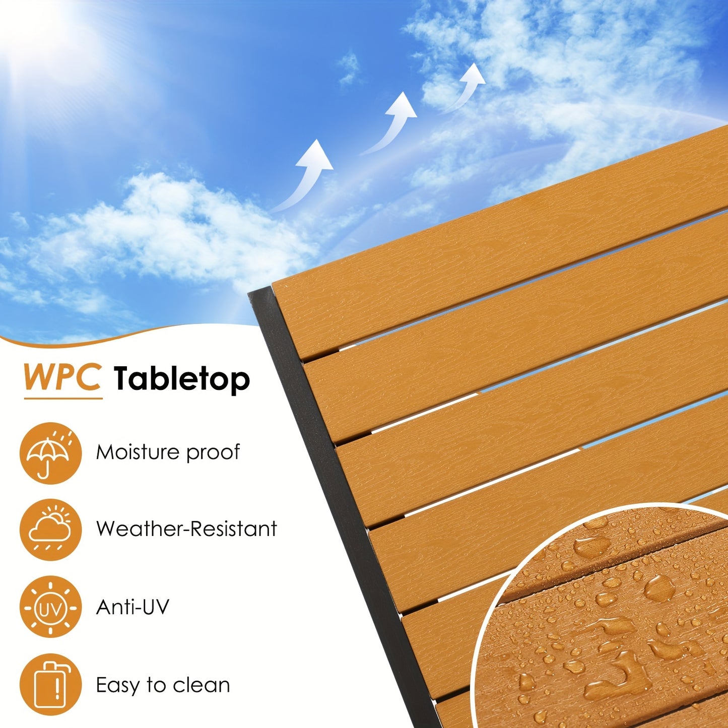 Tuinset Tafel – Balkontafel – Terrastafel – Patio Tafel – Buiten Tafel – Weerbestendig WPC – Aluminium Frame – 75x75 cm Vierkant – Antislip