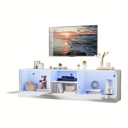 Moderne Witte High-Gloss Tv-Meubel – Rustieke Tv-Stand – Tv-Meubel Met Opbergruimte – Tv-Kast Voor Woonkamer – Tv-Tafel Voor Slaapkamer – Duurzaam Metalen Frame – Kabelmanagement Systeem