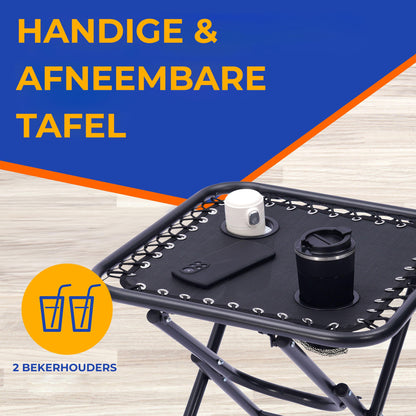 Loungebank – Loungestoel – Tuinbank – Balkonstoel – Verstelbare Ligstoel – Inclusief Afneembare Kussens – Met Bijzettafel en Bekerhouders – Vouwbaar Design