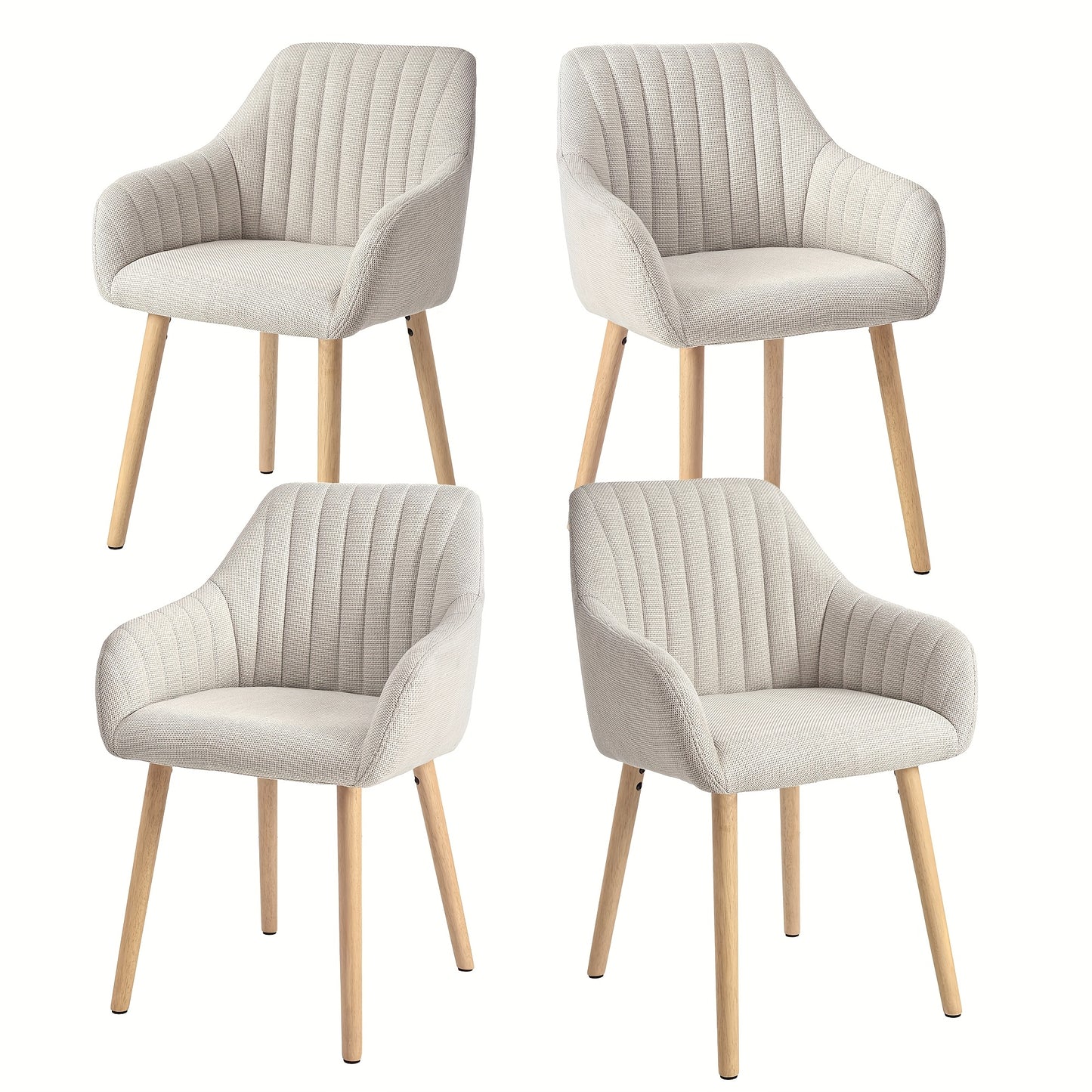 Set van 2/4/6 Minimalistische Eetkamerstoelen – Comfortabele Stoelen met Rugleuning, Armleuningen en Houten Poten – Beige, Voor Eetkamer en Hal