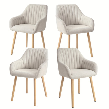 Set van 2/4/6 Minimalistische Eetkamerstoelen – Comfortabele Stoelen met Rugleuning, Armleuningen en Houten Poten – Beige, Voor Eetkamer en Hal
