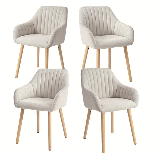 Set van 2/4/6 Minimalistische Eetkamerstoelen – Comfortabele Stoelen met Rugleuning, Armleuningen en Houten Poten – Beige, Voor Eetkamer en Hal