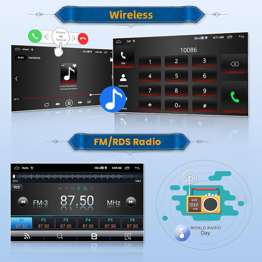 7-inch Android 15 Autoradio – Multimedia Speler – Navigatie Systeem – Touchscreen Radio – GPS Navigatie – Draadloos CarPlay & Android Auto – 2GB RAM 64GB Opslag – Achteruitrijcamera Inclusief