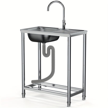 RVS Keukenspoelbak – Spoelbak Met Werkblad – Wasbak – Buitenkeuken Spoelbak – Vrijstaande Spoelbak – Roestvrij Staal – 75x40cm – Met Warm- En Koudwaterkraan – Duurzaam En Praktisch Design