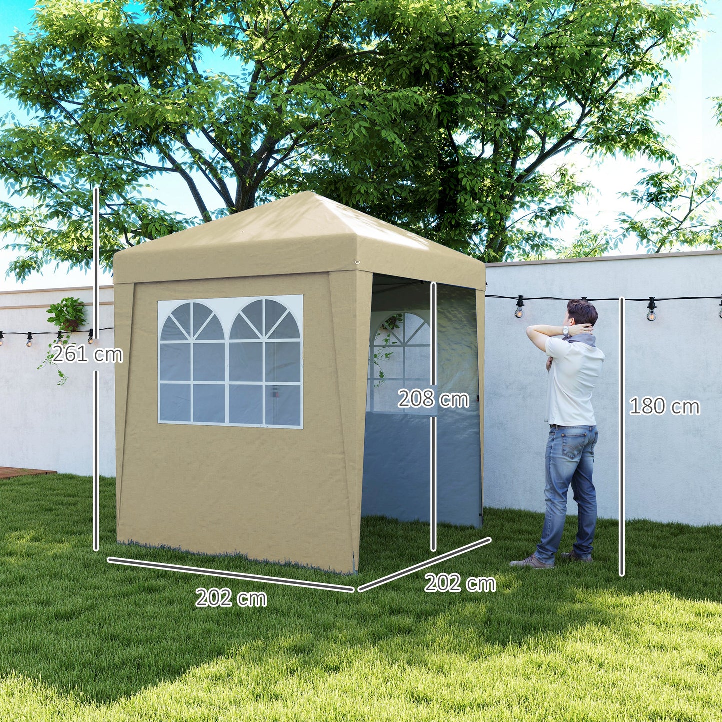 Partytent – Tuinpaviljoen – Feesttent – Overkapping – Pop-up Tent – Opvouwbaar – Verstelbare Hoogte – UV30+ Bescherming – Beige Oxford Stof – Compleet Met Zijwanden en Zandzakken