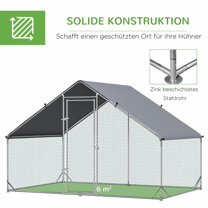Large Heavy-Duty Metal Chicken Coop & Poultry House with Shade Roof, Free-Range Enclosure, Lockable Doors & Ventilation Mesh Walls - Outdoor Barn for 4-6 Chickens, Ducks, Rabbits (3x2x2m) - Easy Assembly, -Proof Design