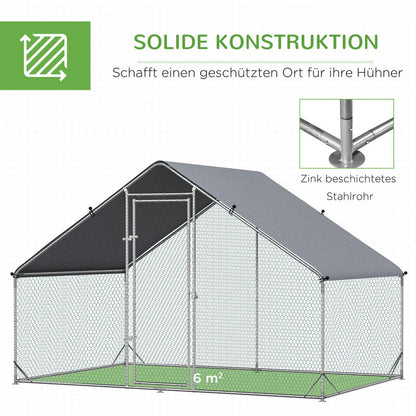 Large Heavy-Duty Metal Chicken Coop & Poultry House with Shade Roof, Free-Range Enclosure, Lockable Doors & Ventilation Mesh Walls - Outdoor Barn for 4-6 Chickens, Ducks, Rabbits (3x2x2m) - Easy Assembly, -Proof Design