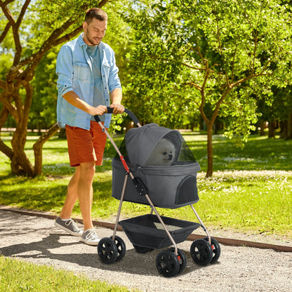 3-in-1 Dierenwagen – Huisdierwagen – Hondenbuggy – Kattenwagen – Draagbare Dierenwagen – Grijs – Opvouwbaar Met Veiligheidsharnassen – Duurzaam 600D Oxford Polyester