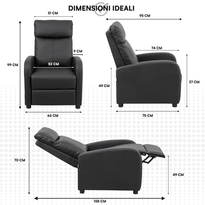 Relaxfauteuil – Relaxstoel – Elektrische Fauteuil – TV Stoel – Loungestoel – Elektrisch Verstelbaar – Met Voetsteun – Zwart Kunstleer – Compact 66x75x99 cm