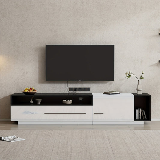 TV Meubel – Hoogglans TV Kast – Lowboard – TV Dressoir – Tv Kastje – Licht Wit + Zwart – 170 Cm Breed – Geschikt Voor TV Tot 70 Inch