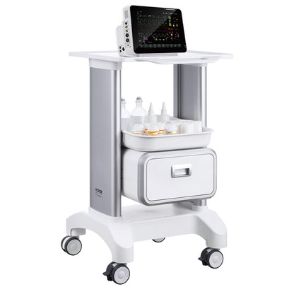 Medische Trolley – Behandelwagen – Lab Trolley – Opbergwagen – Verrijdbare Wagen – Hoogwaardig ABS Materiaal – 2 Niveaus Met Lade – 4 Stille Wielen – Wit