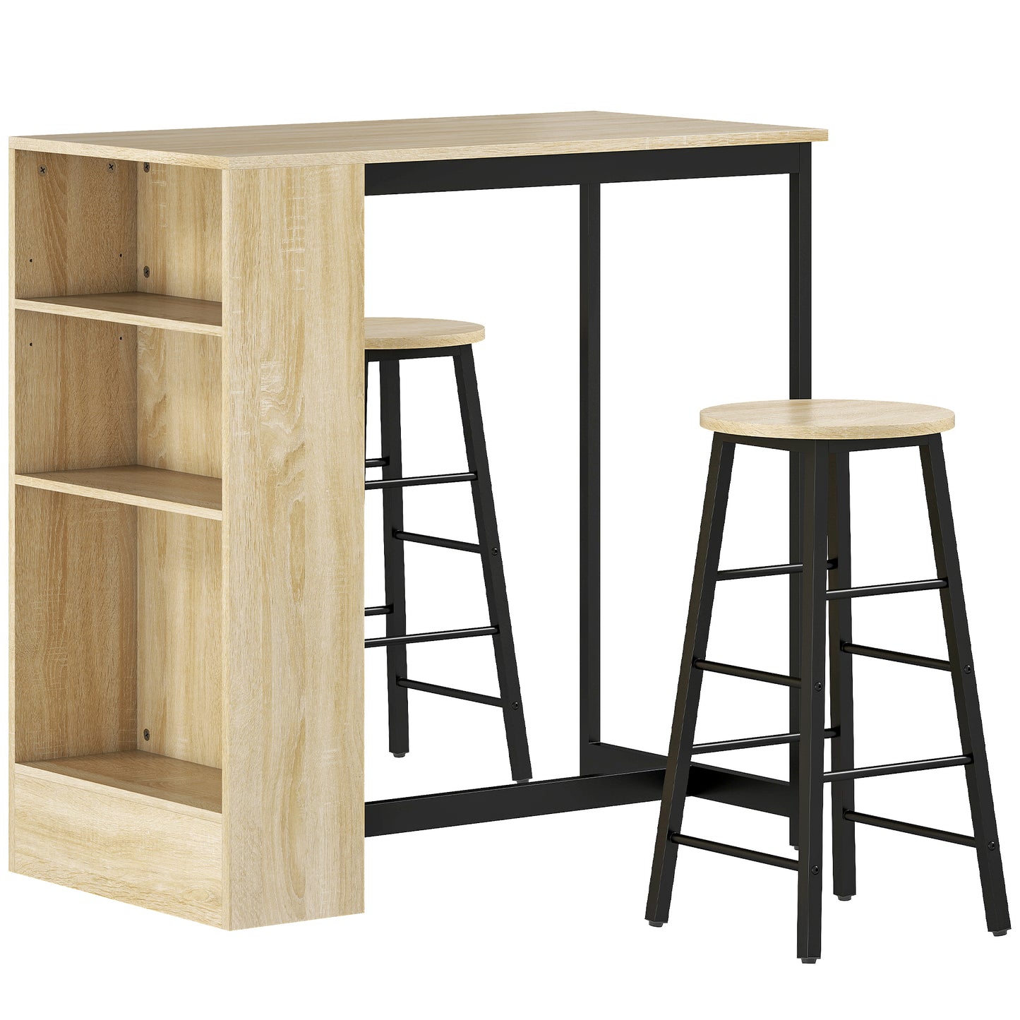 Bartafelset – Barkrukken – Barmeubel – Bartafel – Barstoel – Compact Ontwerp – Opbergruimte – Lichtbruin Zwart Eikenhout
