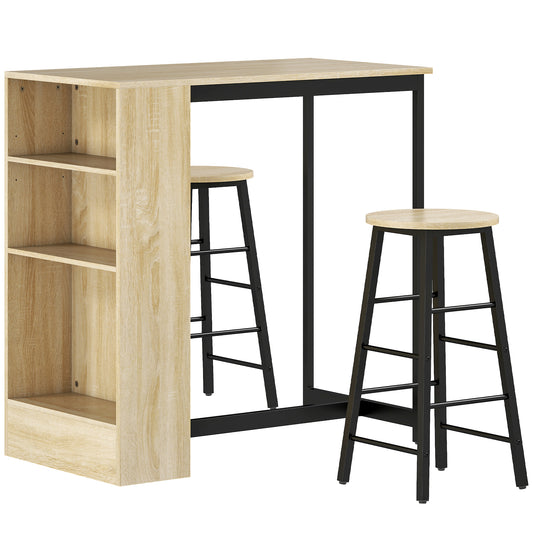 Bartafelset – Barkrukken – Barmeubel – Bartafel – Barstoel – Compact Ontwerp – Opbergruimte – Lichtbruin Zwart Eikenhout