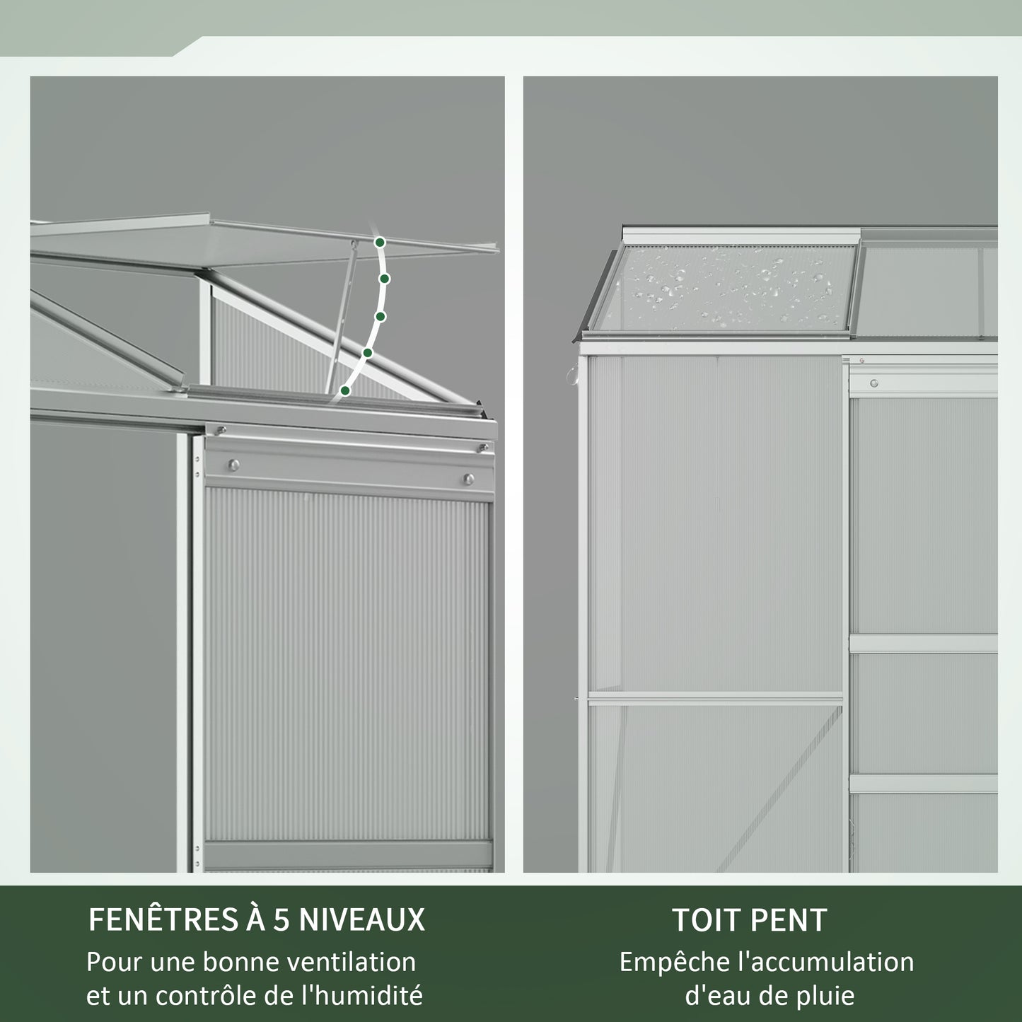 Kweekkas – Tuinkas – Broeikas – Serre – Anbouwkas – Aluminium Frame – Dubbelwandig Polycarbonaat – Verstelbare Dakramen – 190x70x200 cm – Transparant