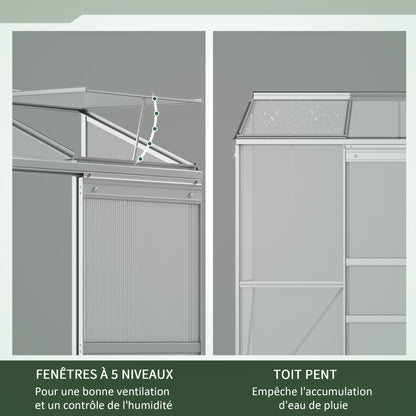 Kweekkas – Tuinkas – Broeikas – Serre – Anbouwkas – Aluminium Frame – Dubbelwandig Polycarbonaat – Verstelbare Dakramen – 190x70x200 cm – Transparant