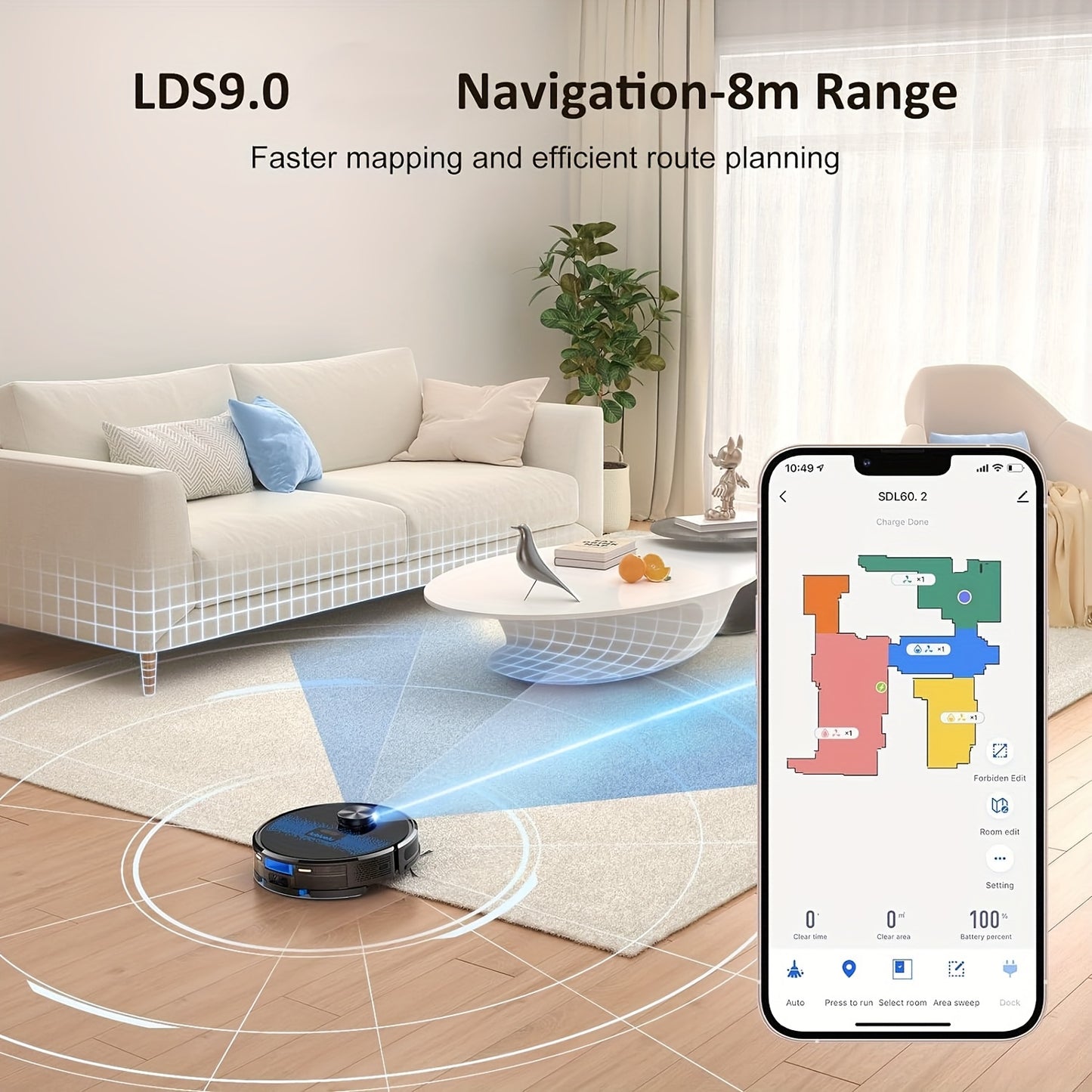 Robotstofzuiger – Robotvacuum – Dweilrobot – Stofzuigrobot – Slimme Robot – 4000Pa Zuigkracht – 150 Minuten Gebruikstijd – 24 No-Go Zones – Stil 56dB
